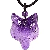 Justinstones Natural Gemstone Carved Wolf Head Reiki Chakra Animal Amulet Pendant Necklace 22 Inch