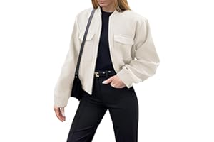 Zeagoo Womens Cropped Jacket Stand Collar Long Sleeve Zip Up Shackets Bomber Jacket Coats with Pockets