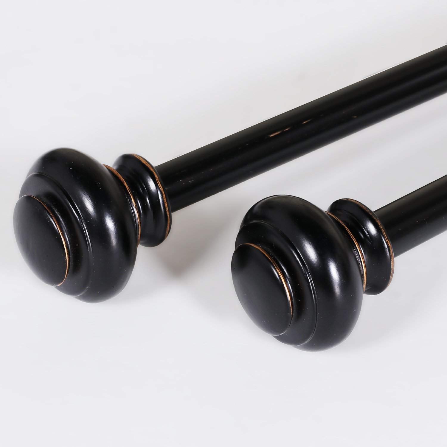 Turquoize Decorative Curtain Rods for Windows 28 to 48-inch Single Window Treatment Rod Set with Classic Finial 3/4 Inch Diameter?Matte Black with Bronze, 2 Pack