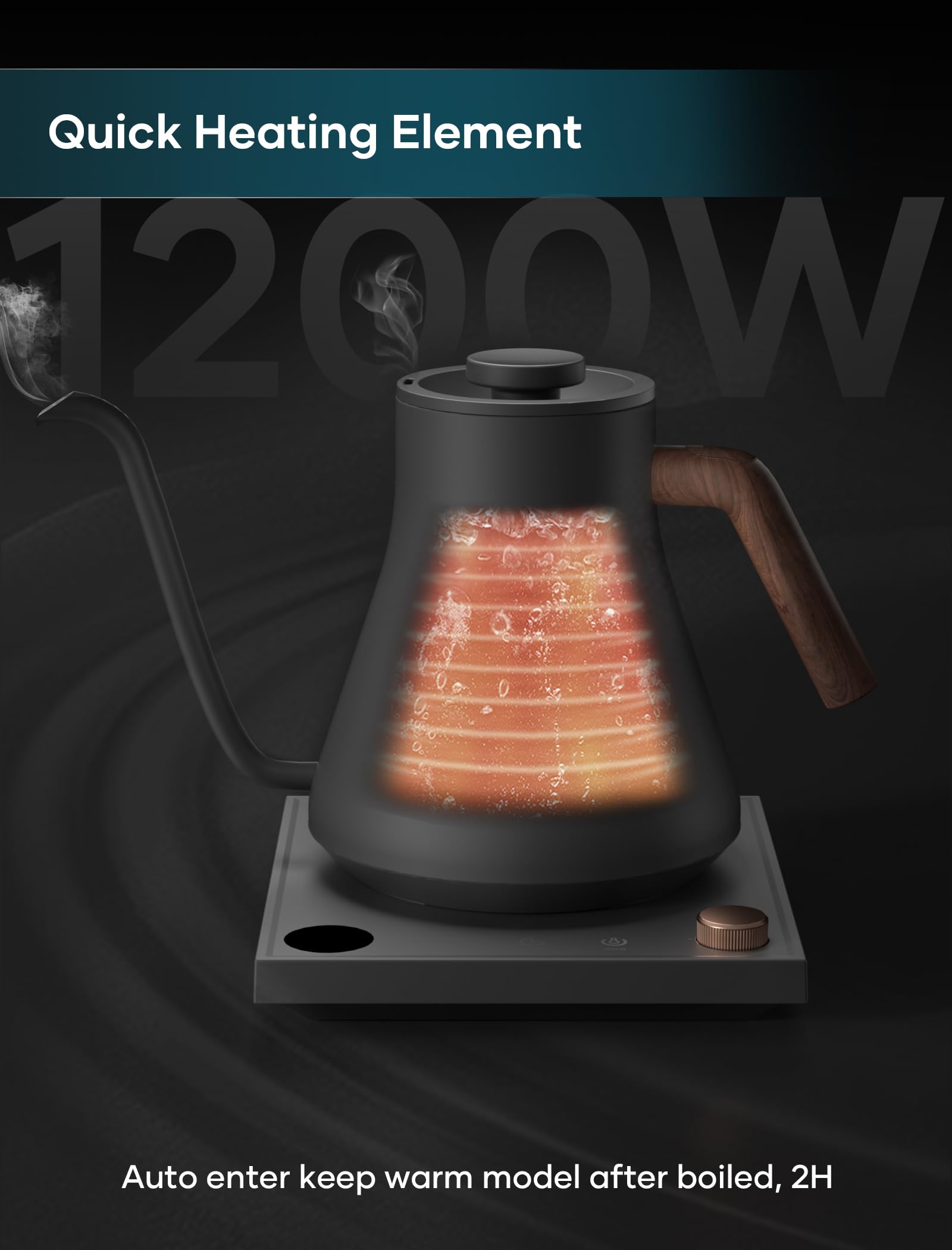 INTASTING Hervidores eléctricos, hervidor eléctrico de cuello de cisne, control de temperatura ±1 ℉, interior de acero inoxidable, calentamiento rápido, para verter sobre café, preparar té, hervir agua caliente, 0,9 L gris oscuro