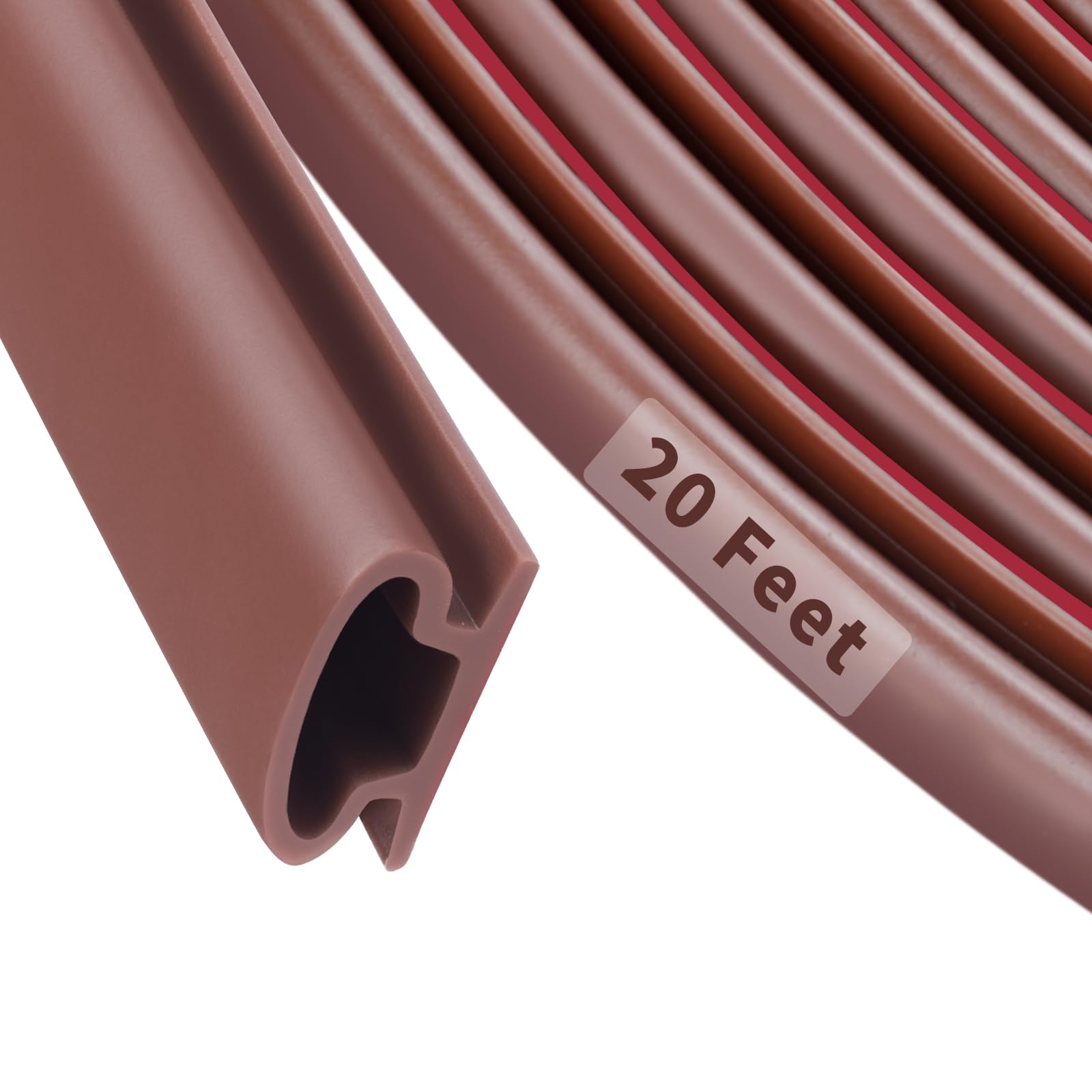 Photo 1 of Fingwerk 20 Feet Rubber Weather Stripping Door Seal Strip, Self-Adhesive Backing D-Shape Door Weatherstripping for Door Frame Insulation Large Gap, Easy Cut to Size(Brown)
