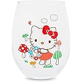Silver Buffalo Sanrio Hello Kitty Mushrooms Stemless Wine Glass, Tumbler Cup For Cocktails | Holds 20 Ounces