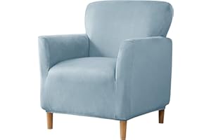 Elehealthy Stretch Chair Covers Banquet Armchair Slipcovers Luxury Velvet Armchair Sofa Covers Chair Slipcover Anti-Slip Furniture Protector for Living Room Friendly for Kids Pets (Light Blue)