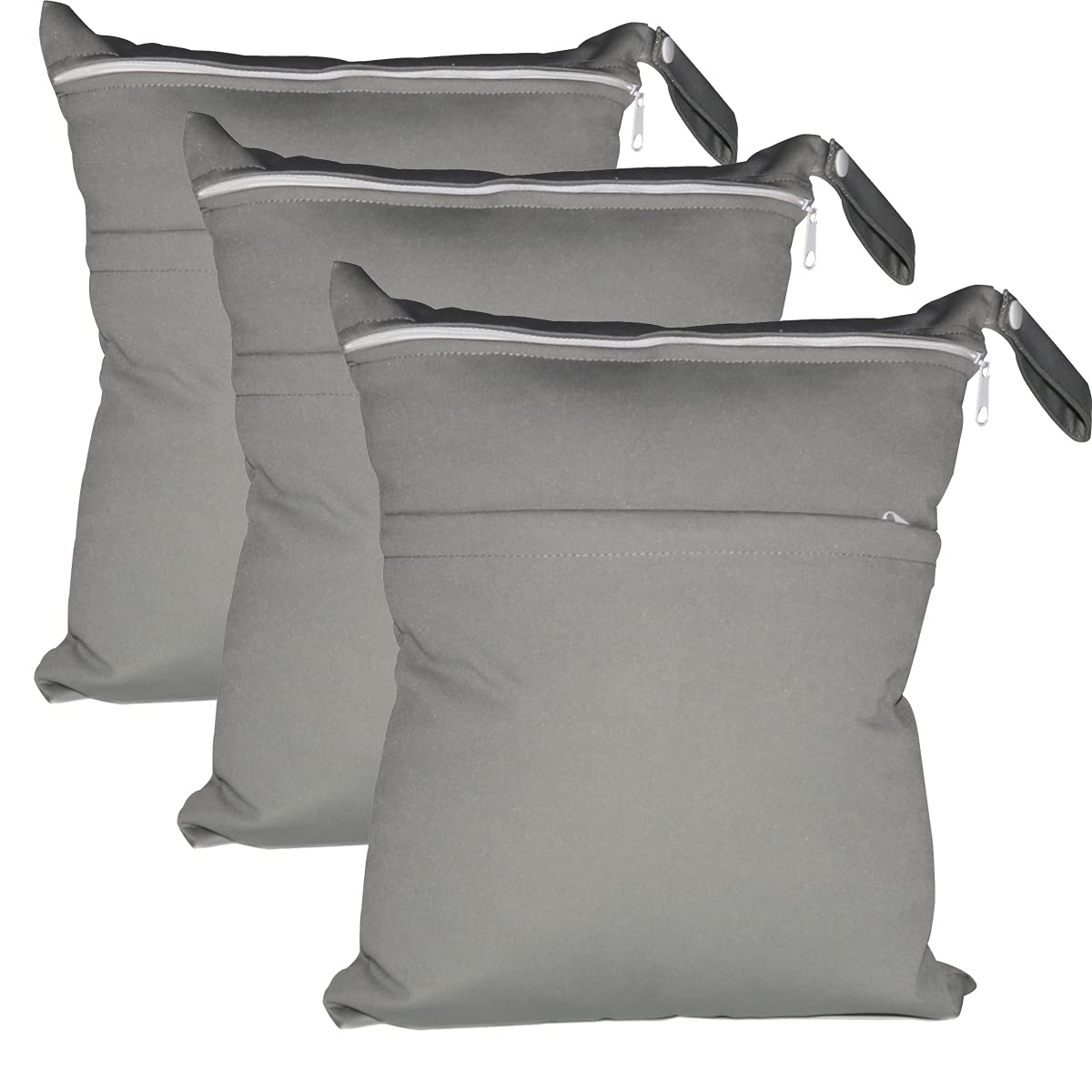 Egurs Wet Bag Wet Bag 3 Pieces 30 x 36 cm Large Plain Nappy Bag Reusable Nappy Bag Organiser Bag with Two Zip Pockets Grey