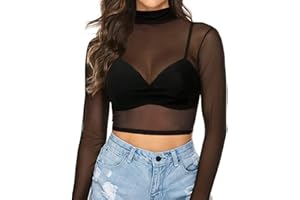 MANGOPOP Women's Short Sleeve Long Sleeve Sheer Mesh Crop Tops Tee Shirt Blouse