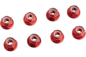 GDOOL 8PCS Flange M4 Lock Nuts Serrated Nylon Self-Tightening Aluminum M4 Wheel Hardware for Axial HPI TLR ECX Model RC Car Vehicles Upgraded Replacement Parts (Red)