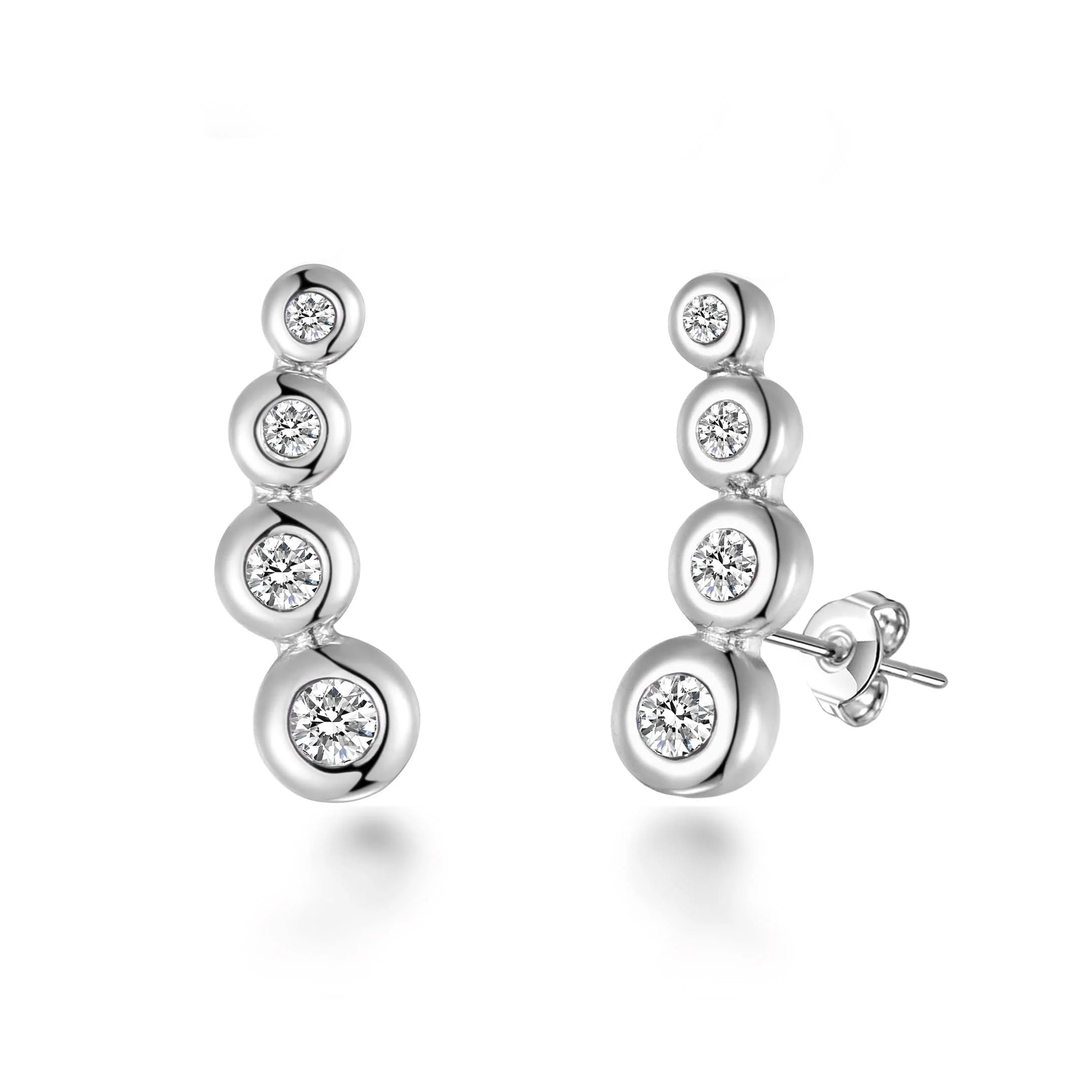 Philip Jones Silver Plated Four Stone Climber Earrings Created With Zircondia® Crystals