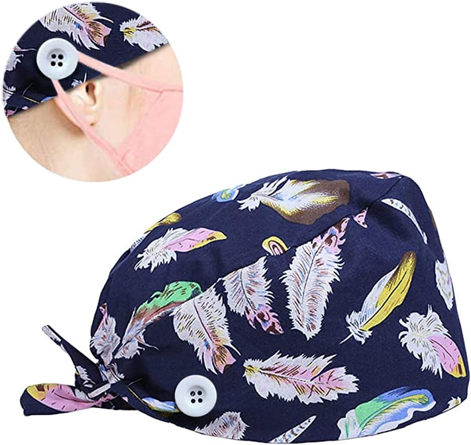 EKIMI Adjustable Scrub Surgical Cap with Buttons Bouffant Scrub Hat for Women & Men - Dustproof Beauty Bandanas Nursing Cap