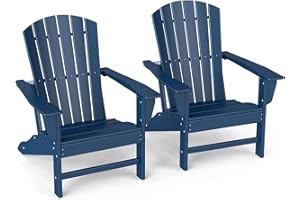 GREENVINES Adirondack Chairs Set of 2 | HDPE Plastic | Oversized Fire Pit Chair | All Weather | Blue | Poly Lumber | for Outdoor Deck Backyard Patio