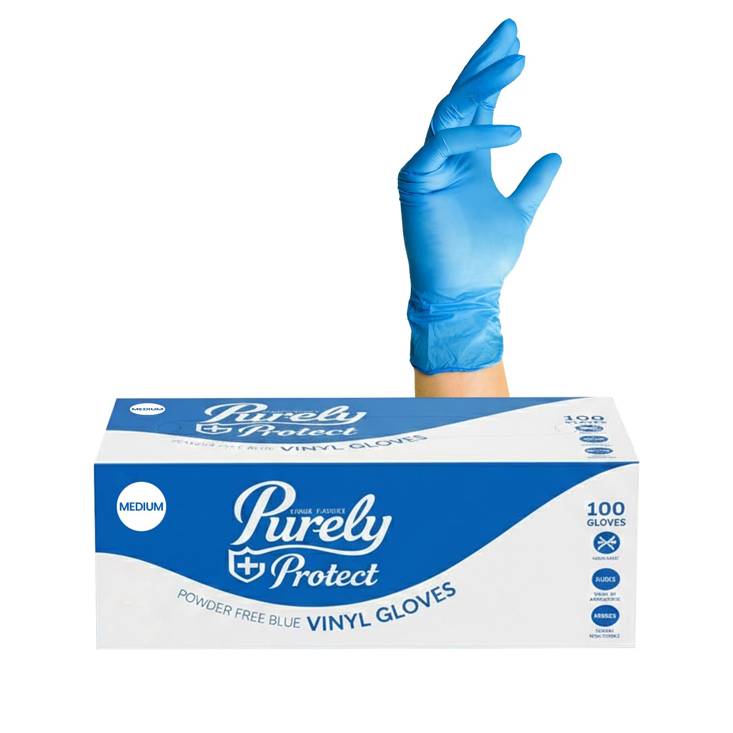 Blake & White Blue Vinyl Gloves Medium - Purely Protect Powder and Latex-Free Disposable Gloves - BSEN455 Certified for Medical, Healthcare and General Use - Box of 100