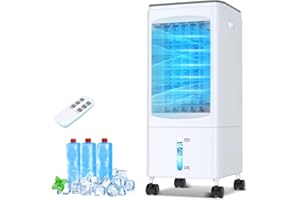 LALUZTOP Portable Air Conditioners, 1.6 Gal Fast Cooling Evaporative Air Cooler, Portable AC Unit w/3 Spds & Cooling Mode, Swamp Cooler w/Remote, Windowless Air Conditioner for Room Office Garage