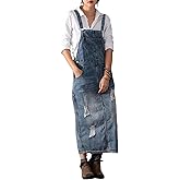 chouyatou Women's Adjustable Strap Distressed Denim Overall Dress A-Line Pinafore Jean Dress with Split