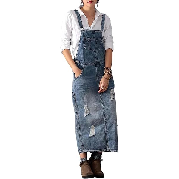 Amazon.com: HGps8w Women Casual Distressed Ripped Suspender