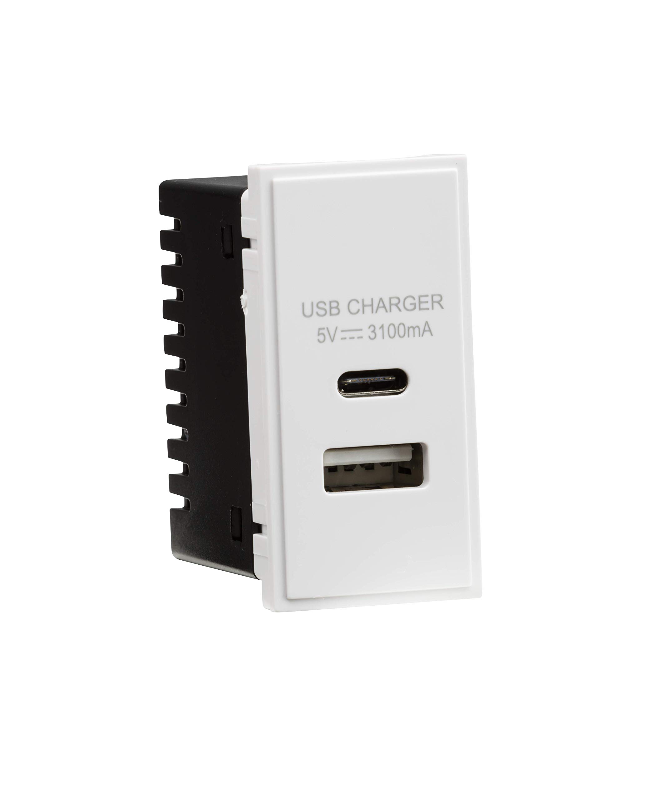 Dual USB A+C Charger (3.1A) Module 25 x 50mm - White