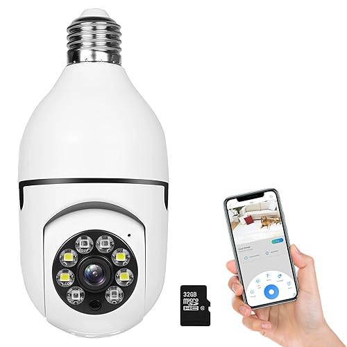 360 Camera, Light Bulb Full HD 1080P, WiFi Camera with 32G SD Card,  Night Vision Motion Detection Wireless Home Security Cameras, Baby, Pet