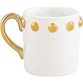 Mud Pie Gold Dot Rim Ceramic Mug; 16 oz