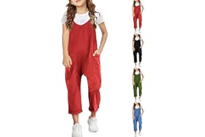 V Neck Jumpsuits for Girls Casual Sleeveless Loose Spaghetti Strap Summer Rompers Long Pants Pockets Fashion Spring Outfits