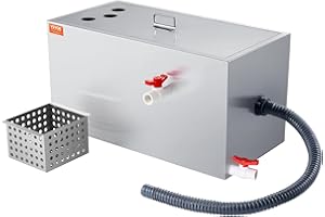 VEVOR Commercial Grease Trap, 25 LBS Stainless Steel Grease Interceptor, Top Inlet Interceptor, Under Sink Grease Trap, 6.4 GPM Waste Water Oil-water Separator, for Restaurant Canteen Kitchen