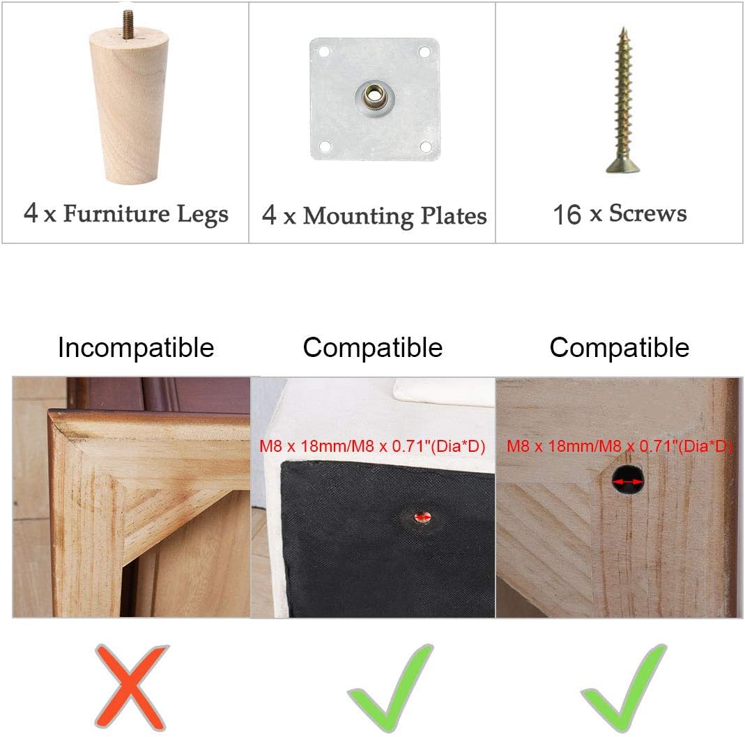 sourcingmap 6 Inch Round Solid Wood Furniture Legs Sofa Couch Chair Table Desk Closet Cabinet Feet Replacement Adjuster Set of 4 - Image 5