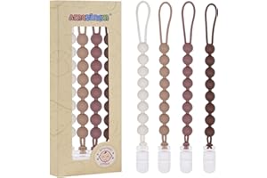 AMAZINGM 4 Pcs Brown Baby Silicone Teething Pacifier Clip,One-Piece Design,Round Shape,Smooth Surface,BPA Free.