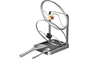 2 Tier Pot Lid Holder Rack for Kitchen Storage, Multifunctional Pan Lid Organizer for Countertop, Kitchen Spoon Rest with Lid