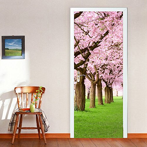 New!! ZOMUSA 3D Self-adhesive Cherry Blossoms Door Wall Mural Photo Wall Sticker Decal (Multicolor)