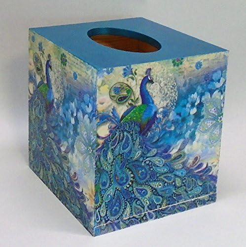 Handmade Decoupage Wood Tissue Box, Peacocks