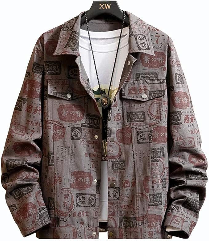 Amazon Angelo ジャケット アウター メンズ 男子 トップス 総柄プリント 秋服 コットン カジュアル シンプル メンズファッション オシャレ 春秋 ジャケット ボダンタイプ コート ジャケット 通販