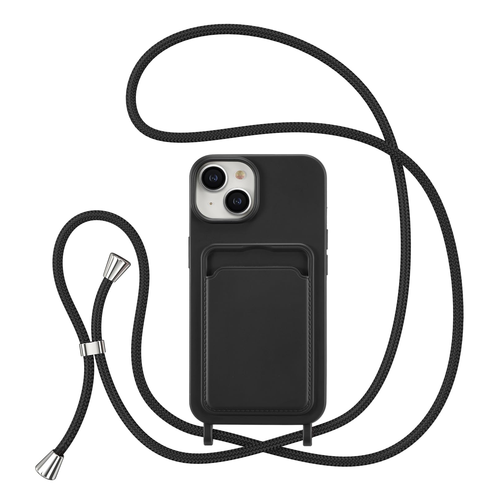 ZTOFERA Crossbody Lanyard Case for iPhone 15 Plus (6.7") with Card Holder, Soft Liquid Silicone Phone Case with Strap Adjustable Neck Cord Necklace Shockproof Protective Cover - Black — image 1