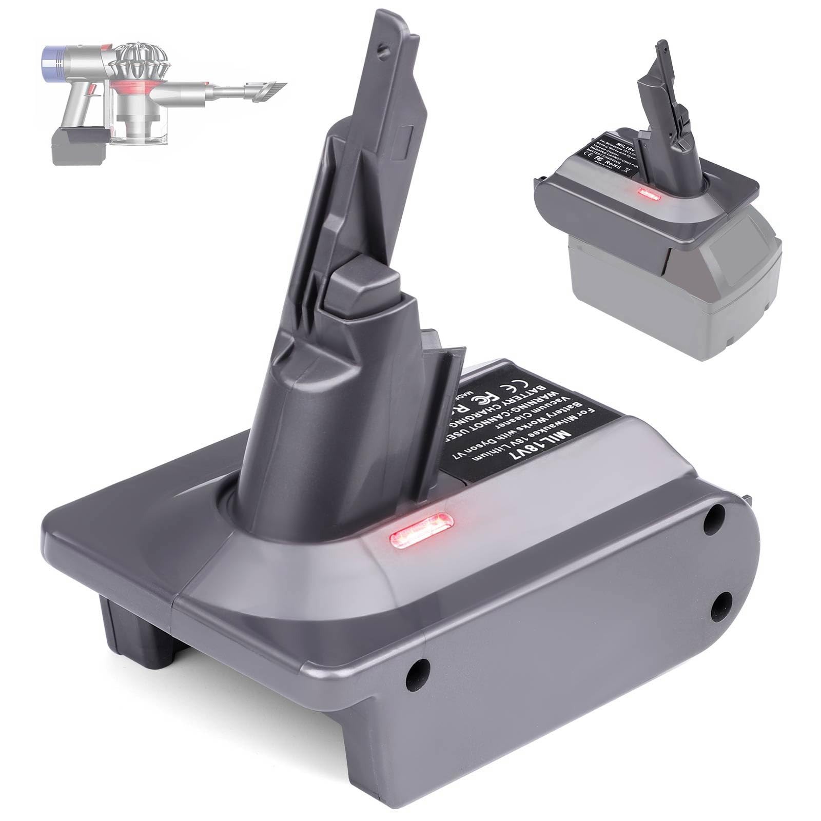 Photo 1 of BTRUI for Dyson V7 Battery Adapter for Milwaukee M18 18V Battery Convert to for Dyson V7 SV11 Animal Cordless Stick Vacuum Cleaner Handheld Vacuum Converter (MIL18V7 Adapter only, No Battery)