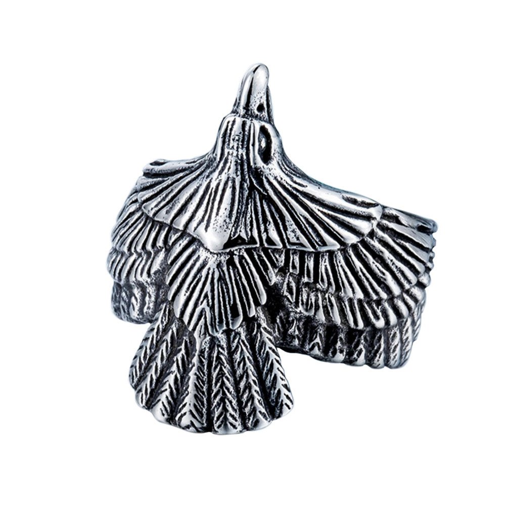 SINLEO Men's Stainless Steel Hawk Eagle Ring Skyhawk Sculpture Biker Band Silver Gold, Stainless Steel,Silver, No Gemstone