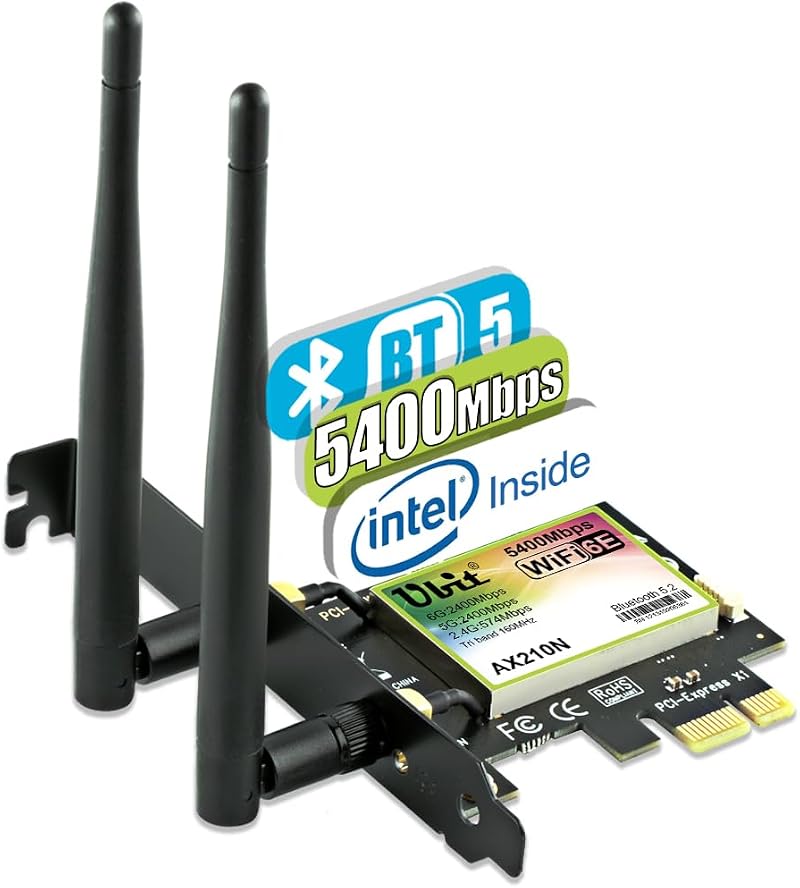 Ubit WiFi 6E AX210 PCIe Card 2.4Gbps Bluetooth 5.3 Windows 11 10 PC