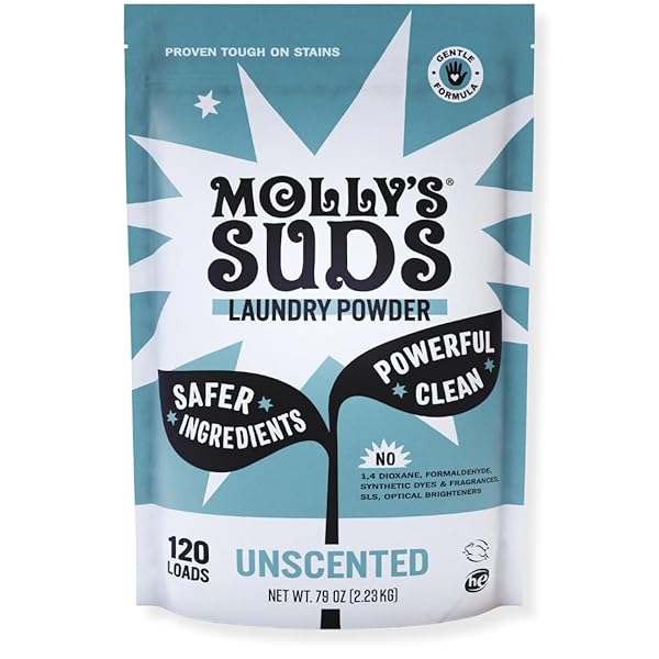 MOLLY’S SUDS ORIGINAL LAUNDRY DETERGENT POWDER | CLEAN LAUNDRY DETERGENT POWDER FOR SENSITIVE SKIN | SIMPLE, EFFECTIVE INGREDIENTS, STAIN FIGHTING | 120 LOADS (UNSCENTED)