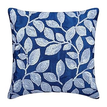 Royal Blue Decorative Cushions Cover Contemporary Floral Throw