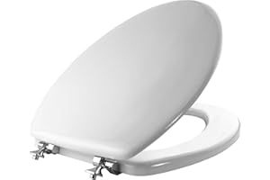 MAYFAIR 1844CP 000 Toilet Seat with Chrome Hinges will Never Come Loose, ELONGATE , White