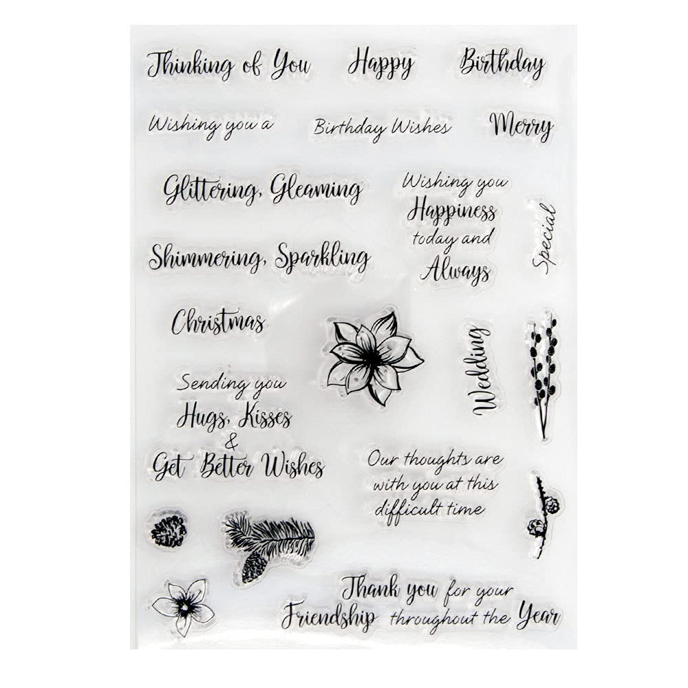 arriettycraft Sentiment Phrase Clear Stamps Happy Birthday Best Wishes Friendship Verses Silicone Stamps for Card Making Decoration and DIY Scrapbooking