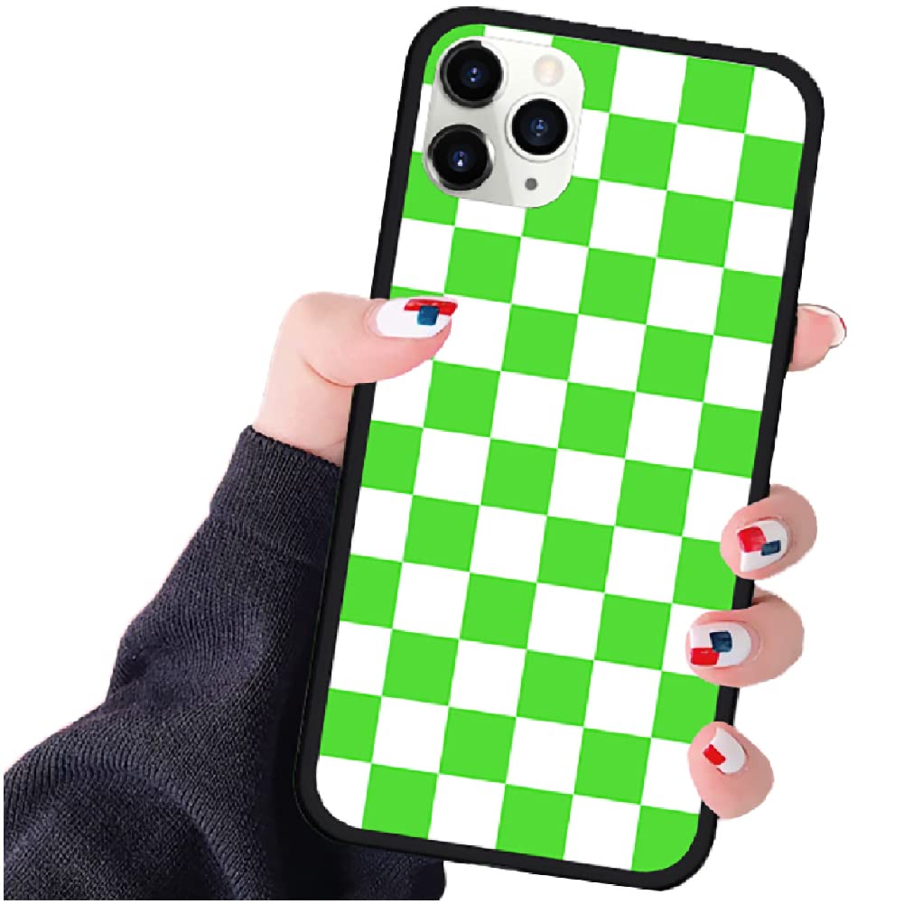 Vanqiang Checkerboard Phone Case Compatible with iPhone 11 Back Cover Soft Edge Grid Lattice Plaid Tartan Damier House Chessboard Checker Flag Cover (iPhone 11, Green White) — image 1