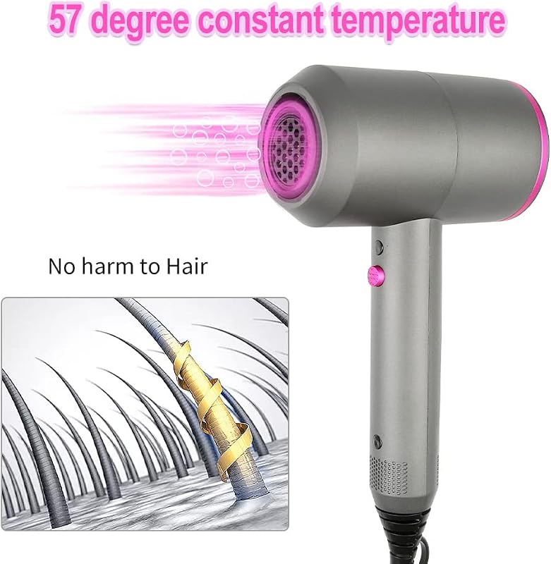 Föhn Ionen Haartrockner mit AC-Motor, schnellem trocknender Professioneller Fön mit 2 Geschwindigkeits- und 3 Hitzeeinstellungen, Kaltlufttaste, drehbarem 1 Diffusor & 2 Konzentratoren Grau