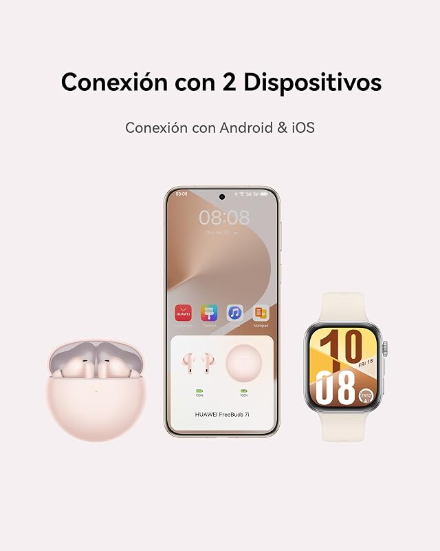 Freebuds 7i, auscultadores Bluetooth sem fios, cancelamento ativo de ruído Intelligent 4.0, áudio espacial ilimitado, chamada estável e clara, iOS e Android, IP54, garantia de 42 meses, preto