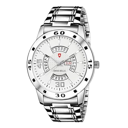 Analogue Silver Day & Date Dial Mens Watch (1179)