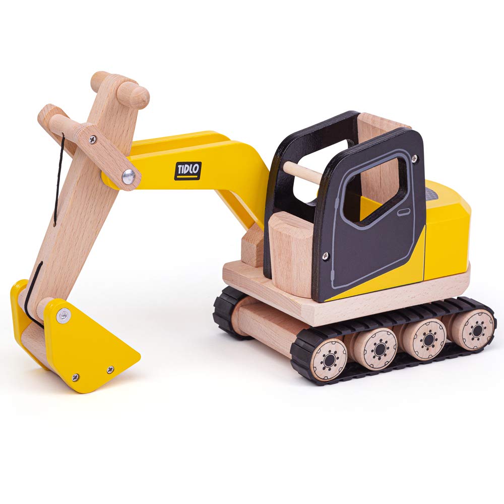 Tidlo T0415 Wooden Digger Construction Vehicles Toy, Multi-Colour