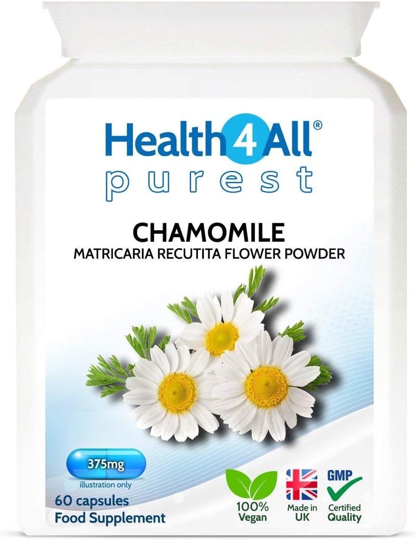 Health4All Chamomile 375mg, 60 Capsules 2 Months Supply, Purest Anxiety, Stress, Sleep and Digestive Health Supplement