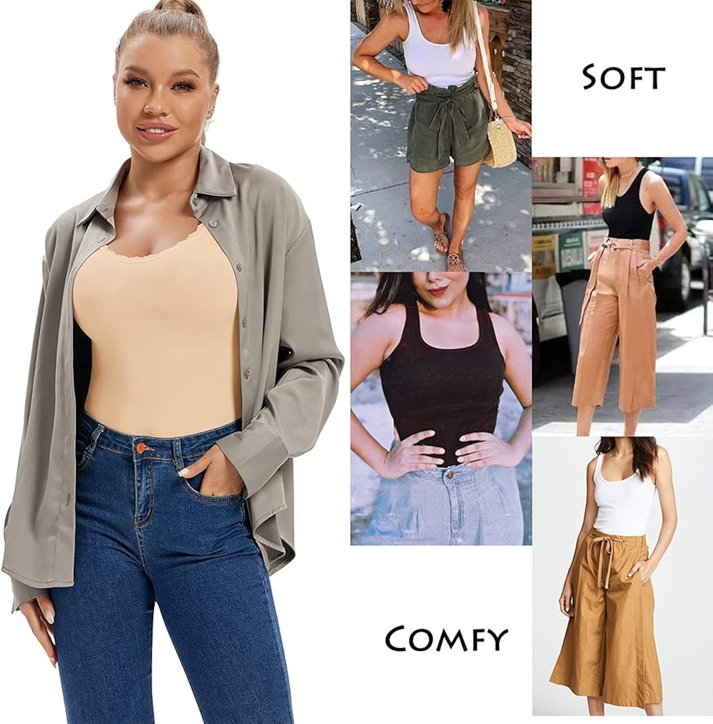 Scoop Neck Tank Tops for Women Tummy Control Shapewear Camisole Compression Slimming Cami Shaper Top at  Women’s Clothing store