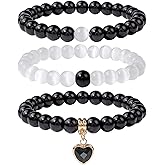 Vinswet Healing Crystal Beaded Bracelets for Women,Natural Amethyst Gemstones Bracelet,Anxiety Stress Relief Heart Charm Bracelet Handmade purple Jewelry Gifts for Women