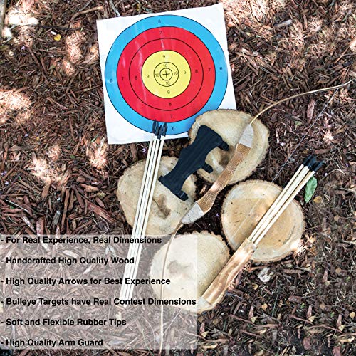 image for NanoWall Hobbies Wooden Bow and Arrow Set with 4 Bullseye Target Sheet