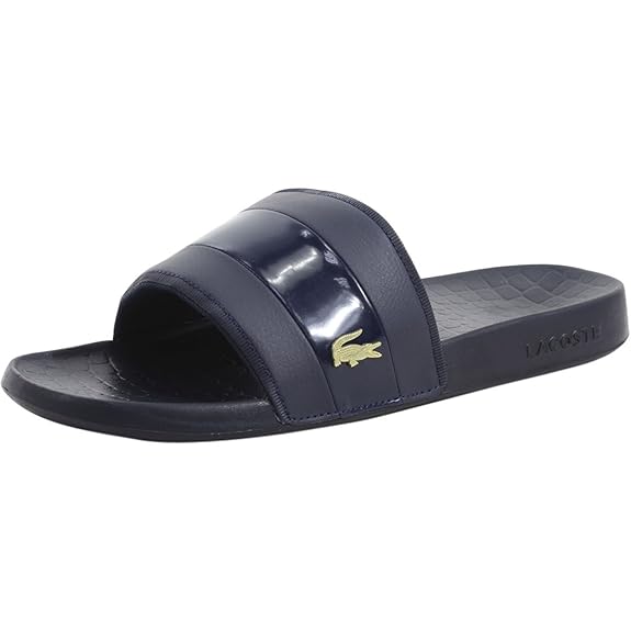 Amazon.com | Lacoste Men's Fraisier 118 1 U Slide Sandal, Navy/Gold 10 D(M) US | Sandals