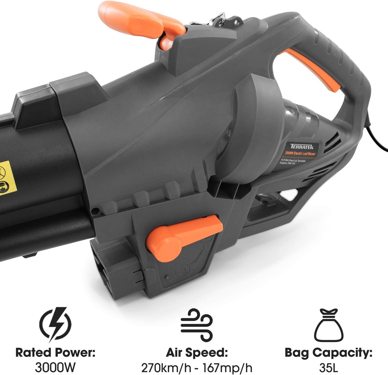Terratek Corded Leaf Blower and Garden Vacuum 3000W, 3 in 1 Lightweight Mulcher, Leaf Blower and Vacuum - Image 3