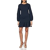 Tommy Hilfiger Womens Round Neck Textured Knit Ruffle Hem Shift Dress