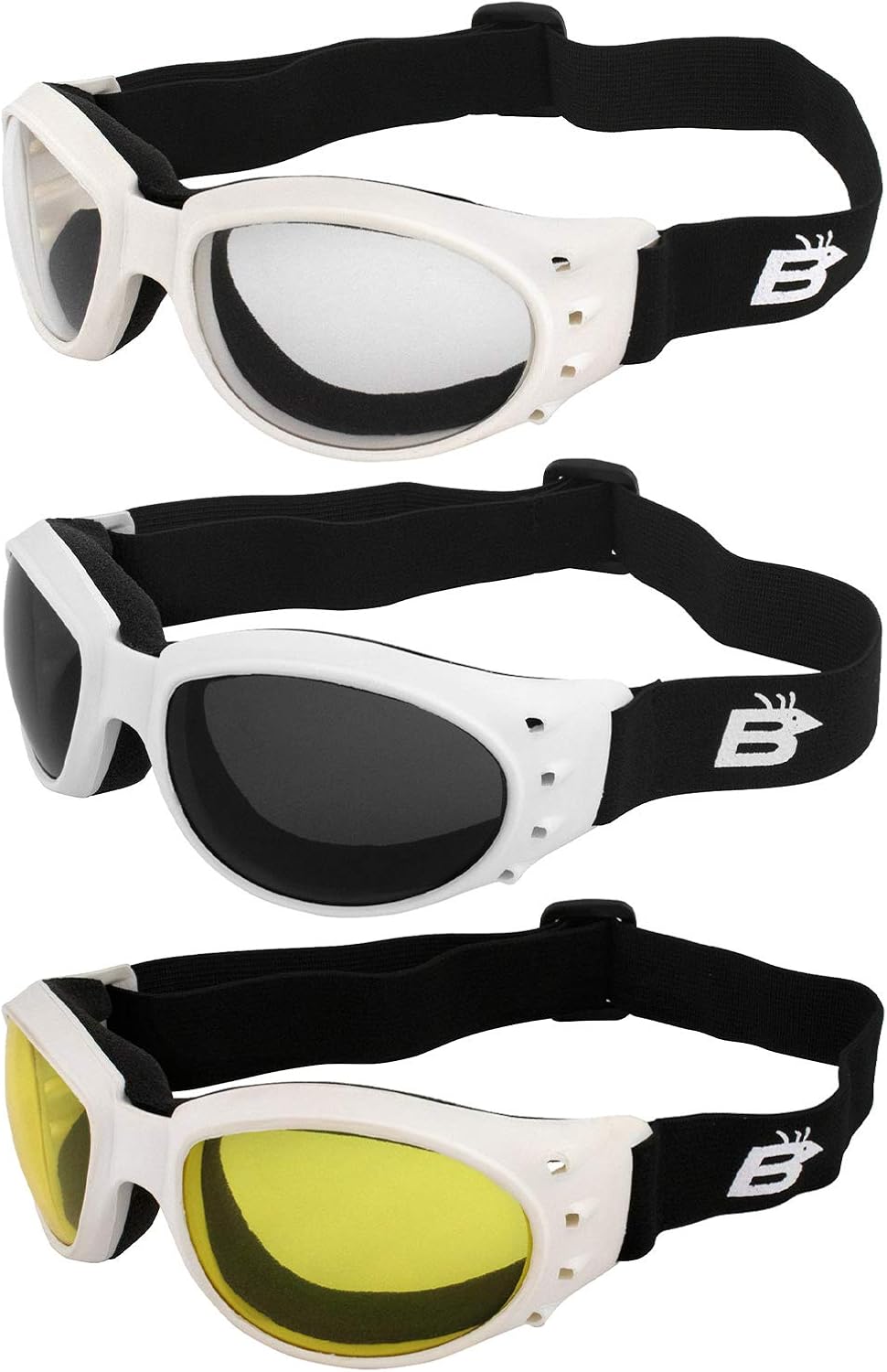 3 Pairs of Birdz Eyewear Eagle Motorcycle Skydiving Padded Goggles