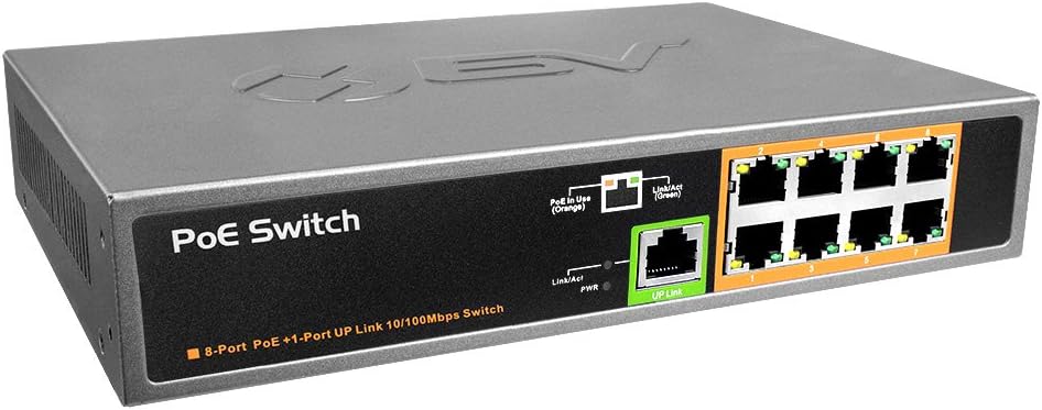 BV-TECH 8 Port 120W 10/100Mbps Power over Ethernet Switch - Designed for IP Camera Use(Gray)